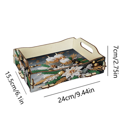 DIY Diamond Painted Dining Plate with Handle Wooden Food Tray Home Decor Gift