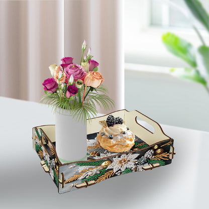 DIY Diamond Painted Dining Plate with Handle Wooden Food Tray Home Decor Gift