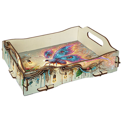 DIY Diamond Painted Dining Plate with Handle Wooden Food Tray Home Decor Gift