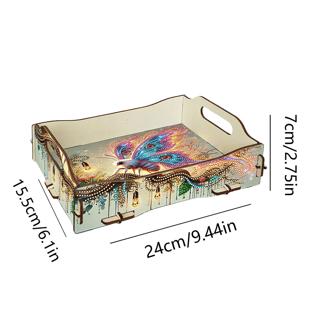 DIY Diamond Painted Dining Plate with Handle Wooden Food Tray Home Decor Gift