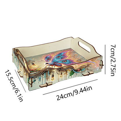 DIY Diamond Painted Dining Plate with Handle Wooden Food Tray Home Decor Gift
