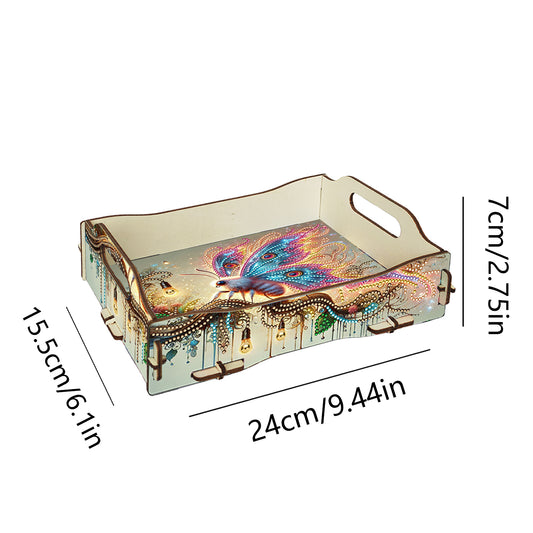 DIY Diamond Painted Dining Plate with Handle Wooden Food Tray Home Decor Gift