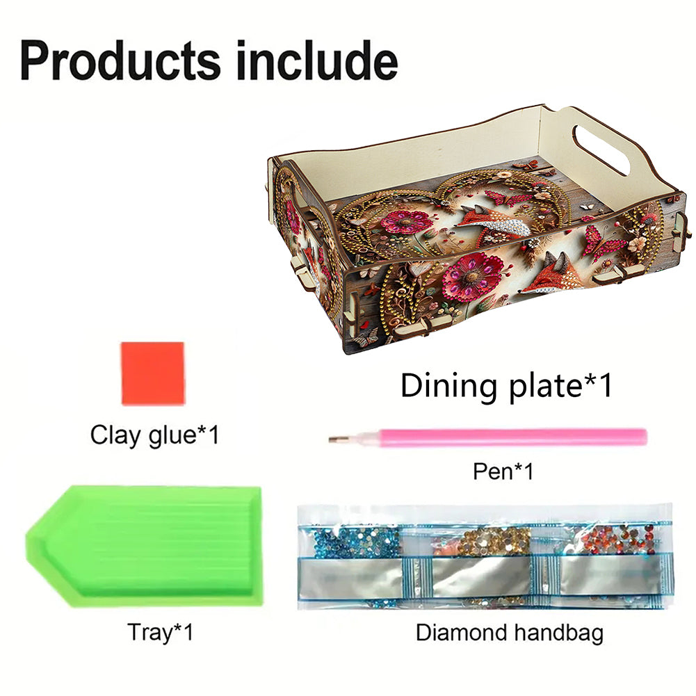 DIY Diamond Painted Dining Plate with Handle Wooden Food Tray Home Decor Gift