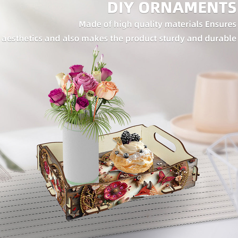 DIY Diamond Painted Dining Plate with Handle Wooden Food Tray Home Decor Gift
