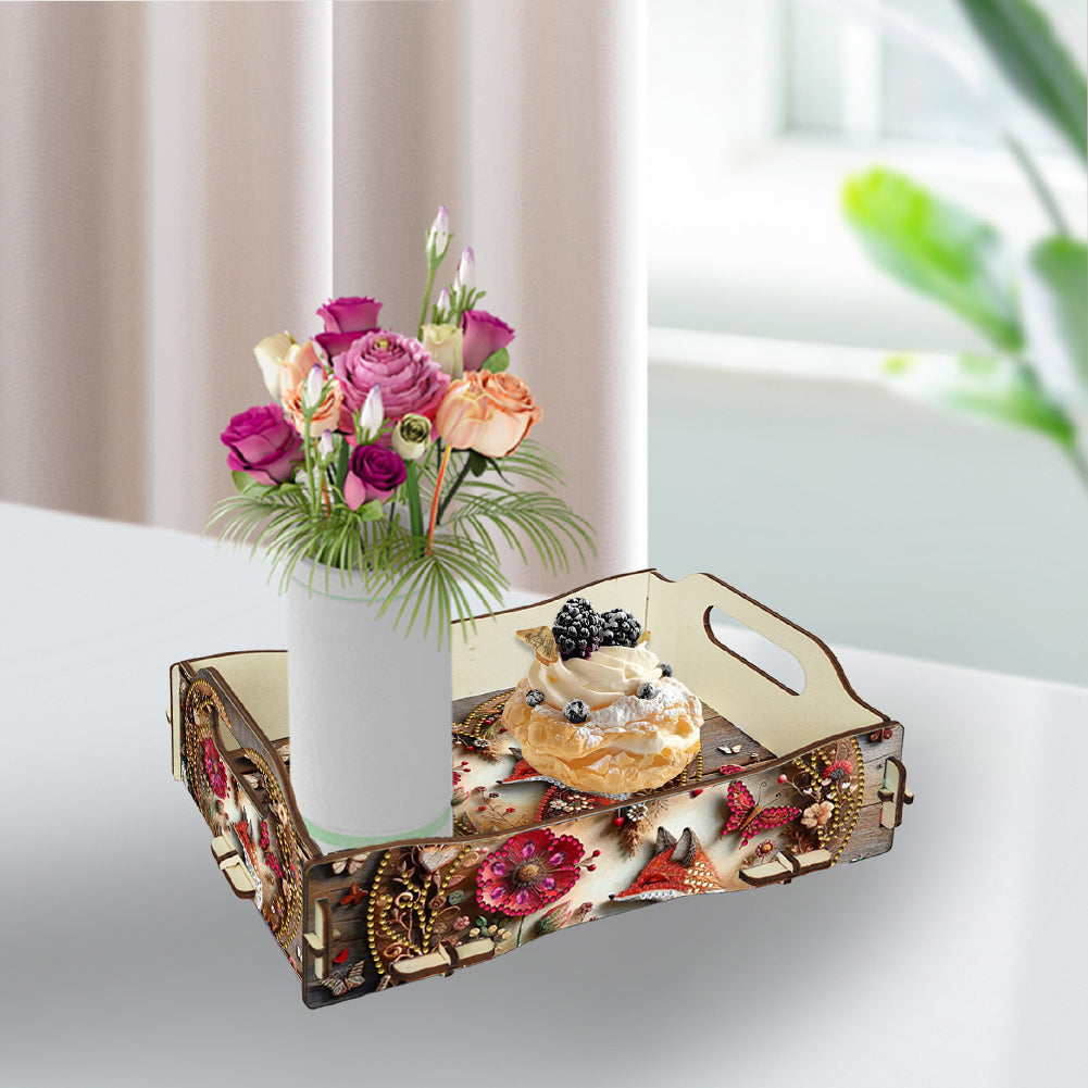 DIY Diamond Painted Dining Plate with Handle Wooden Food Tray Home Decor Gift