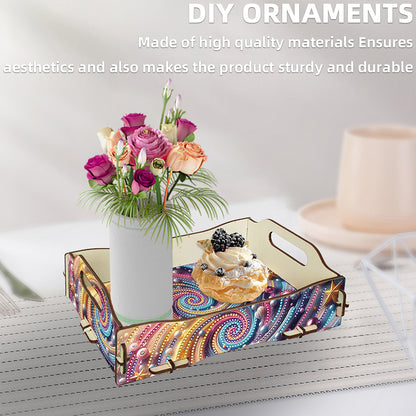 DIY Diamond Painted Dining Plate with Handle Wooden Food Tray Home Decor Gift