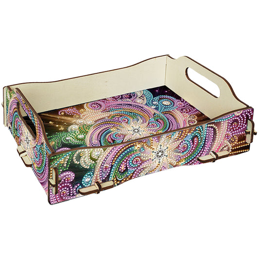 DIY Diamond Painted Dining Plate with Handle Wooden Food Tray Home Decor Gift