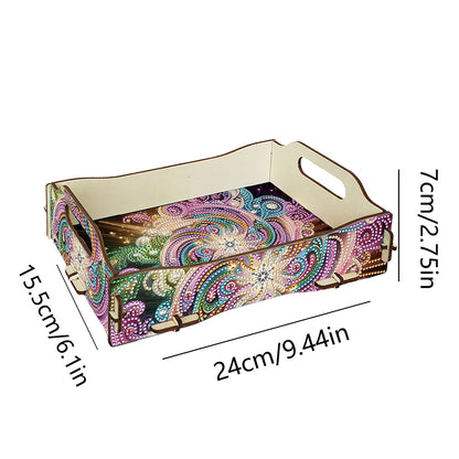 DIY Diamond Painted Dining Plate with Handle Wooden Food Tray Home Decor Gift
