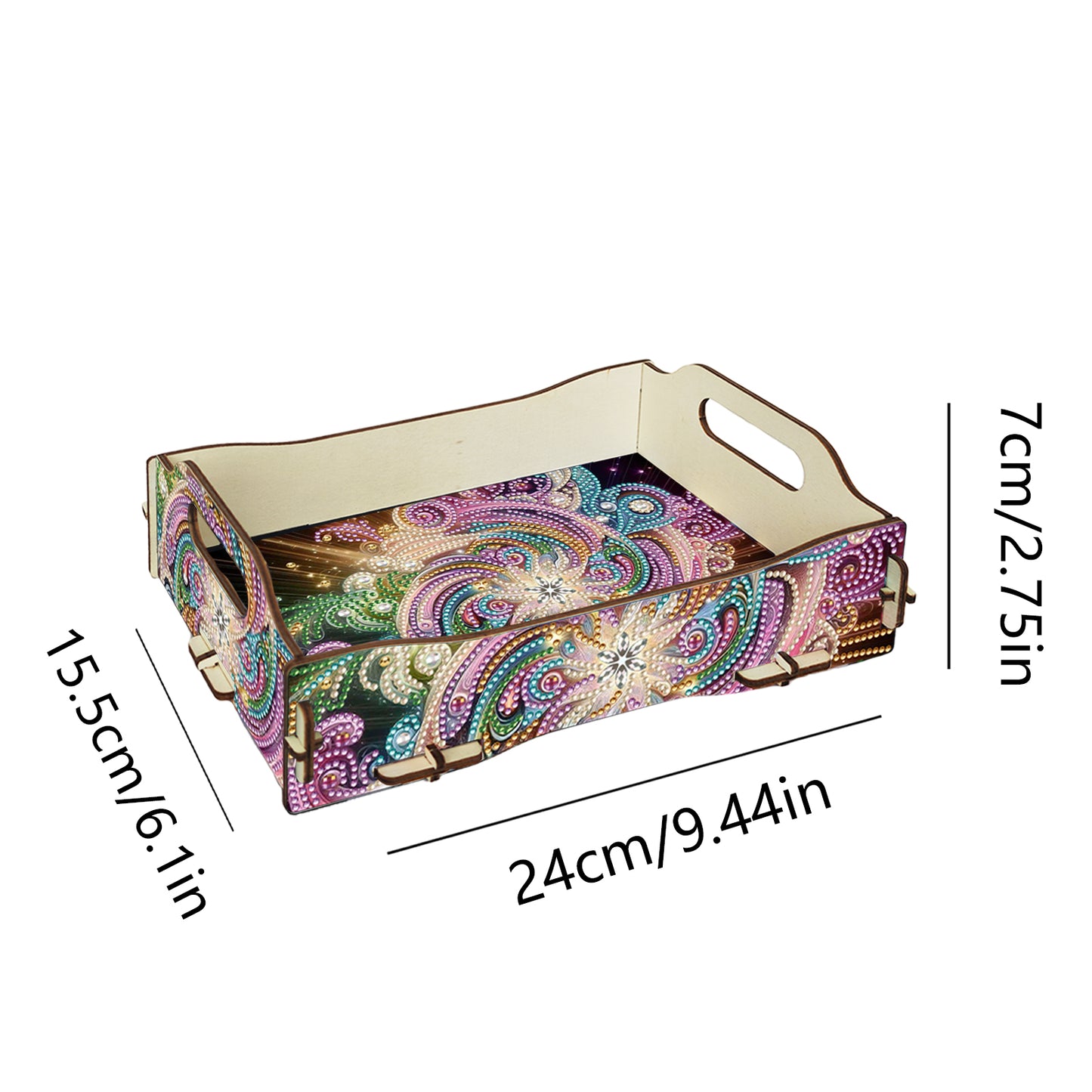 DIY Diamond Painted Dining Plate with Handle Wooden Food Tray Home Decor Gift