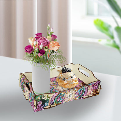 DIY Diamond Painted Dining Plate with Handle Wooden Food Tray Home Decor Gift