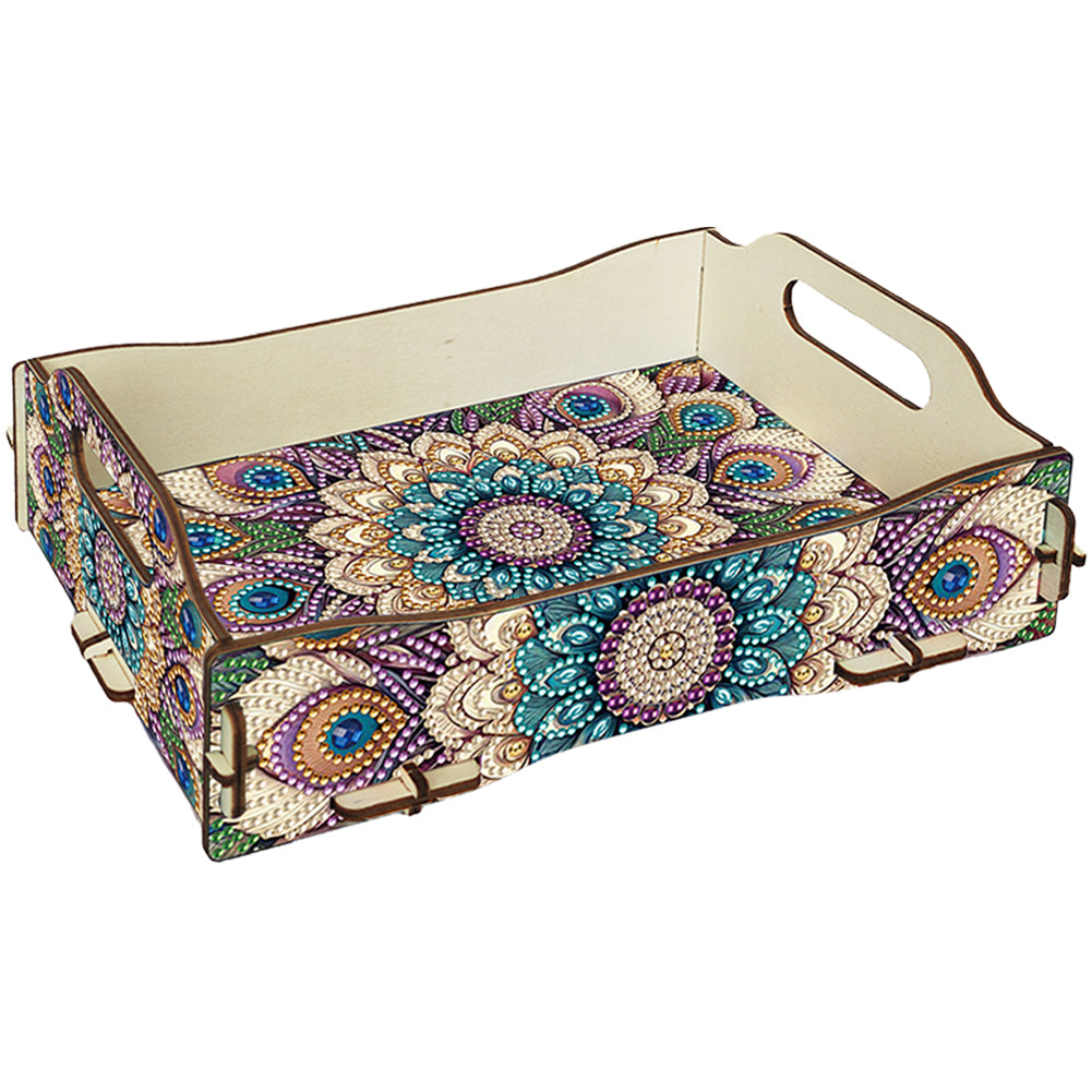 DIY Diamond Painted Dining Plate with Handle Wooden Food Tray Home Decor Gift