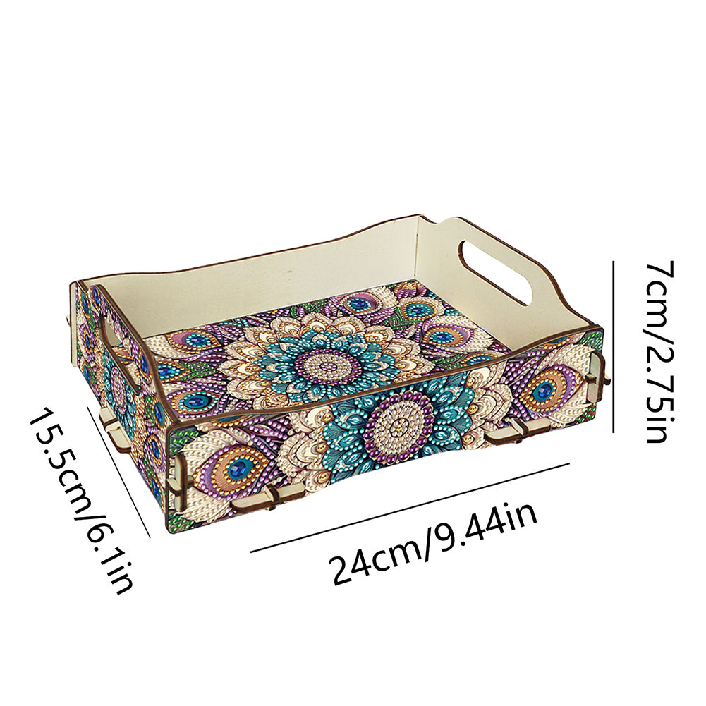 DIY Diamond Painted Dining Plate with Handle Wooden Food Tray Home Decor Gift