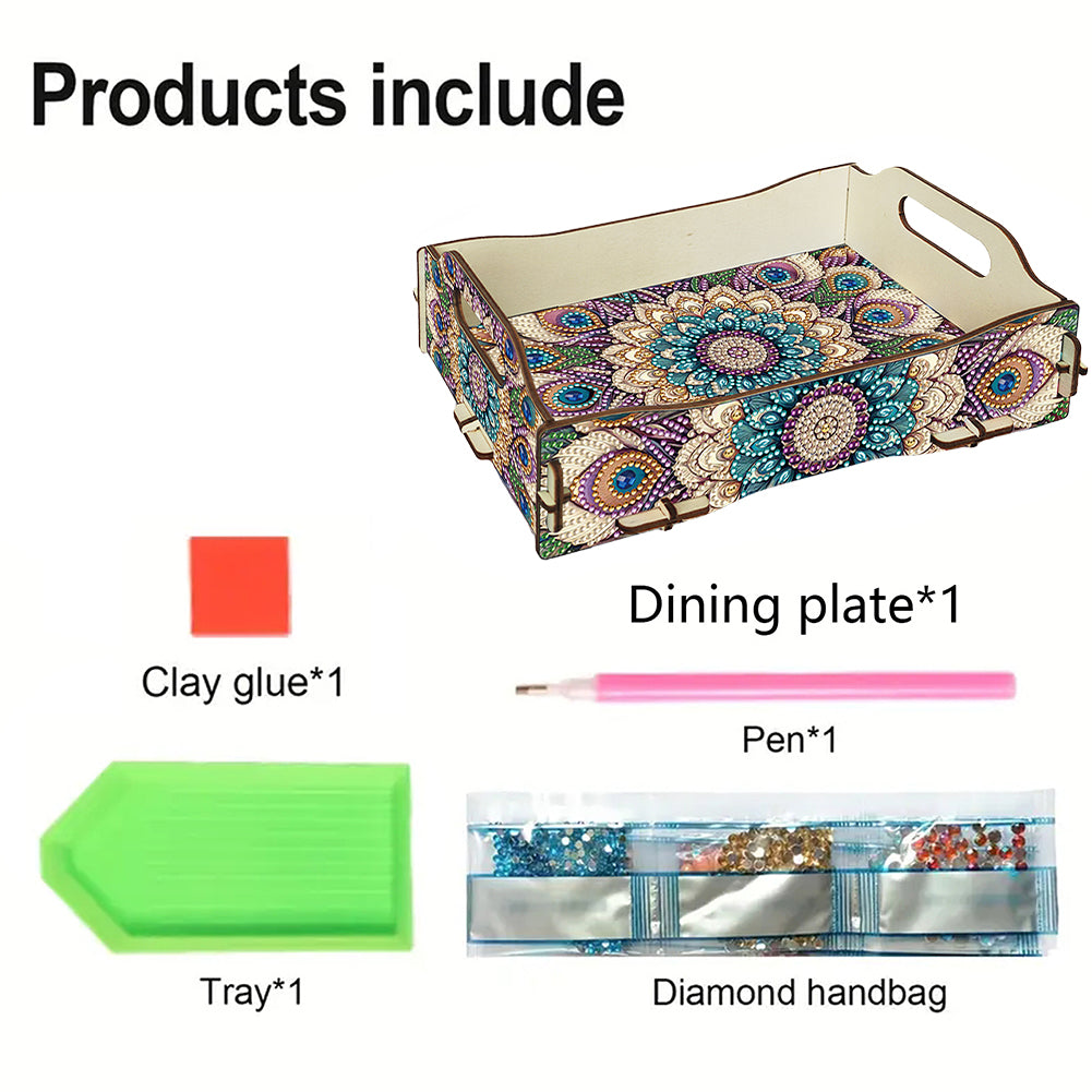 DIY Diamond Painted Dining Plate with Handle Wooden Food Tray Home Decor Gift