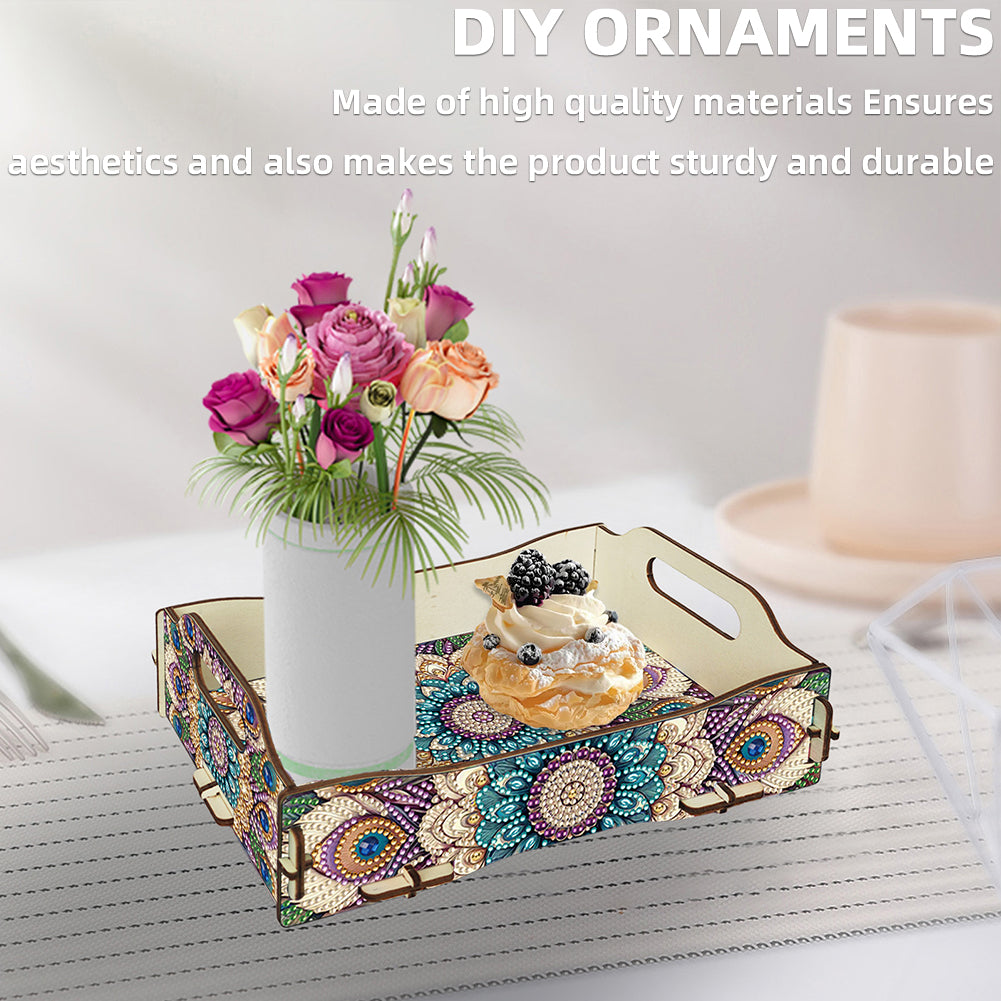 DIY Diamond Painted Dining Plate with Handle Wooden Food Tray Home Decor Gift