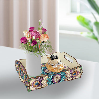 DIY Diamond Painted Dining Plate with Handle Wooden Food Tray Home Decor Gift