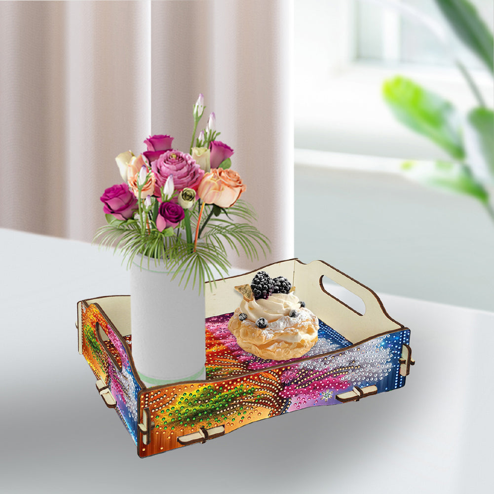 DIY Diamond Painted Dining Plate with Handle Wooden Food Tray Home Decor Gift