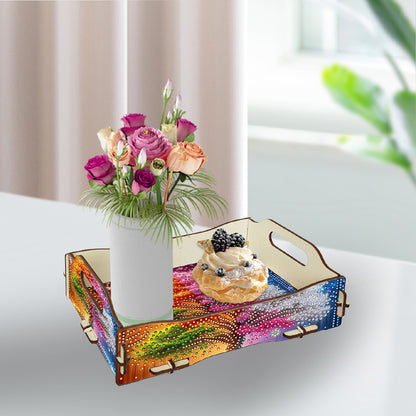 DIY Diamond Painted Dining Plate with Handle Wooden Food Tray Home Decor Gift