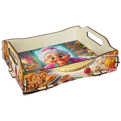 DIY Diamond Painted Dining Plate with Handle Wooden Food Tray Home Decor Gift