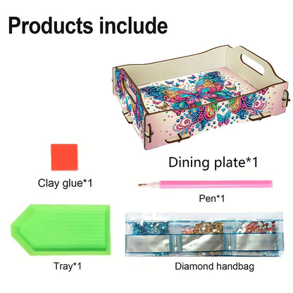 DIY Diamond Painted Dining Plate with Handle Wooden Food Tray Home Decor Gift