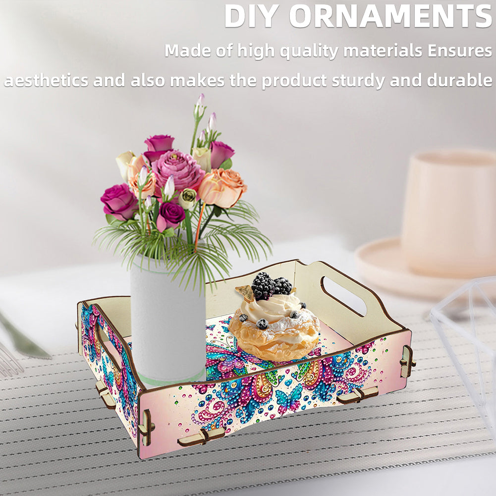 DIY Diamond Painted Dining Plate with Handle Wooden Food Tray Home Decor Gift