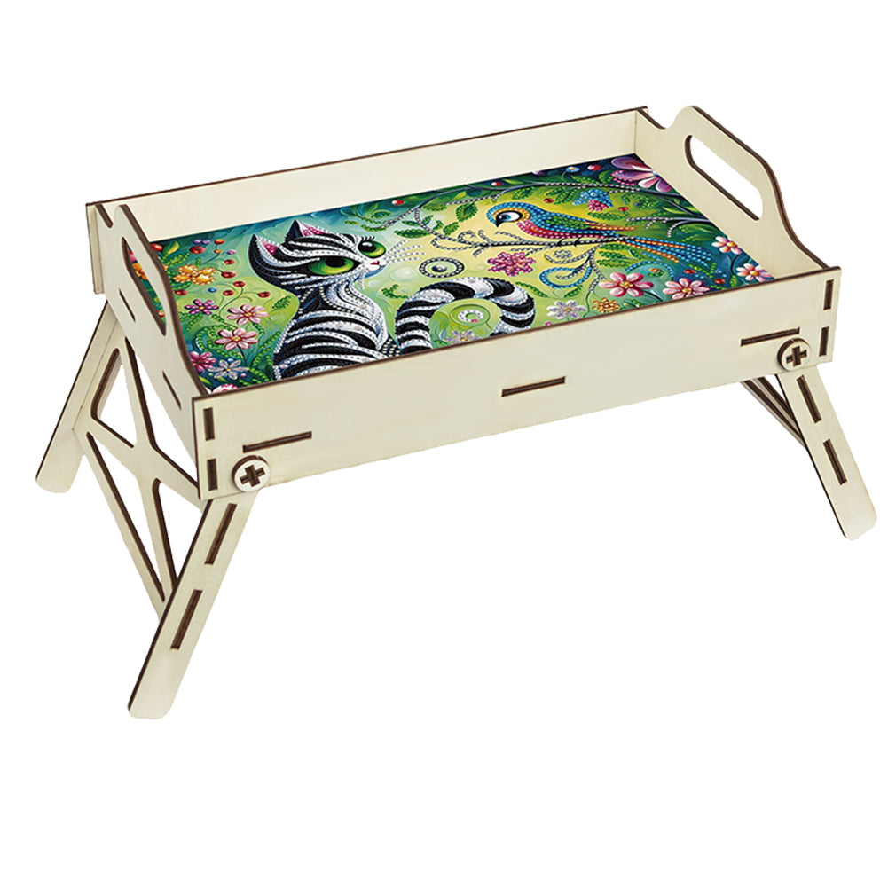 DIY Diamond Painted Dining Plate with Handle Wooden Food Tray Home Decor Gift