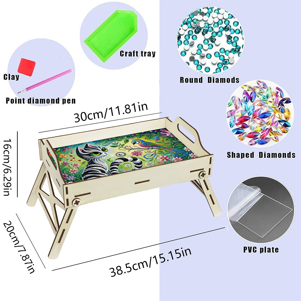 DIY Diamond Painted Dining Plate with Handle Wooden Food Tray Home Decor Gift