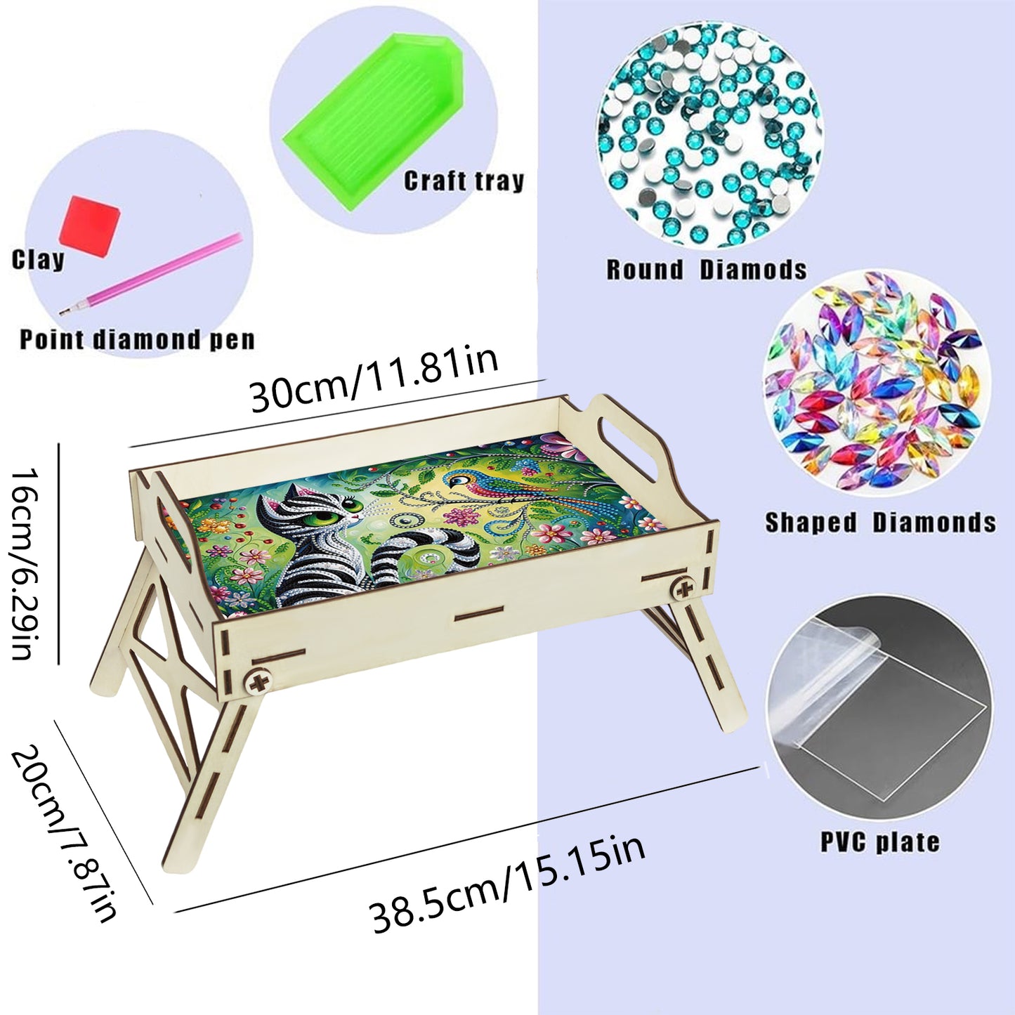 DIY Diamond Painted Dining Plate with Handle Wooden Food Tray Home Decor Gift