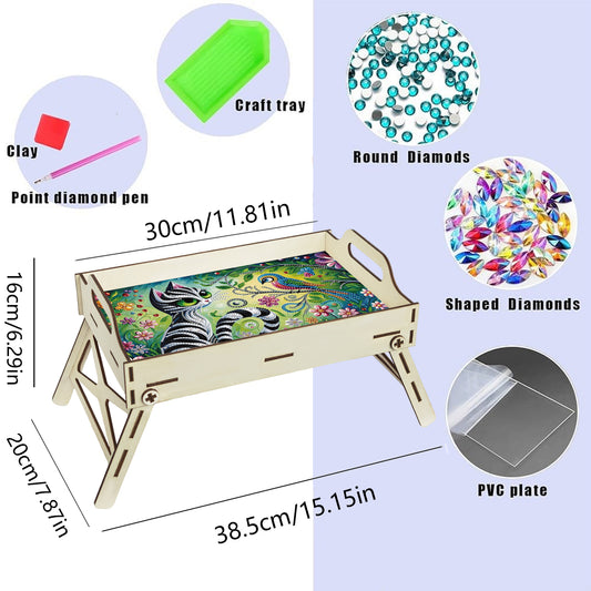 DIY Diamond Painted Dining Plate with Handle Wooden Food Tray Home Decor Gift