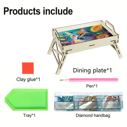 DIY Diamond Painted Dining Plate with Handle Wooden Food Tray Home Decor Gift