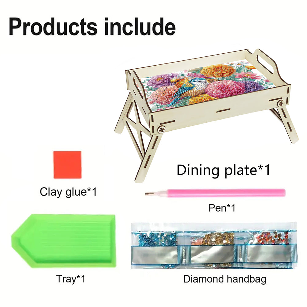DIY Diamond Painted Dining Plate with Handle Wooden Food Tray Home Decor Gift