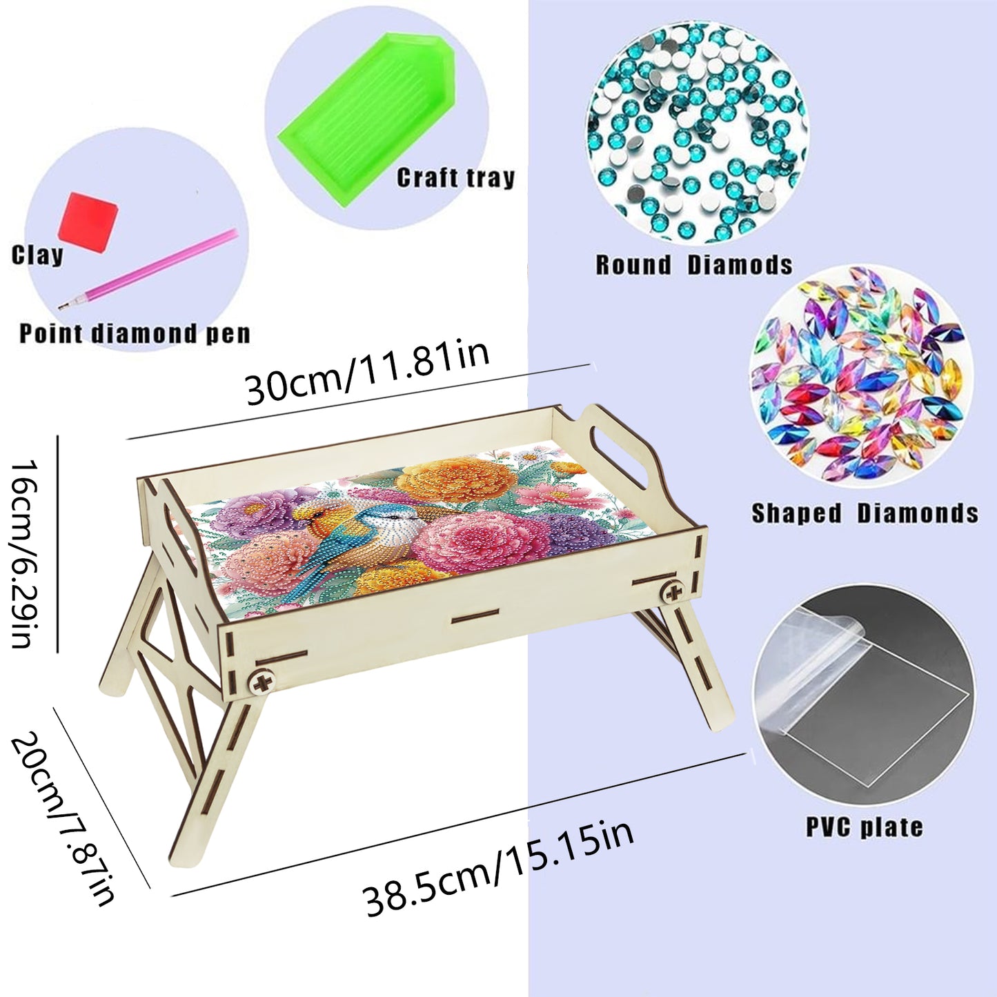 DIY Diamond Painted Dining Plate with Handle Wooden Food Tray Home Decor Gift
