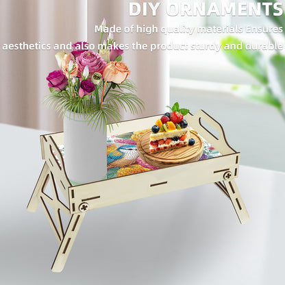 DIY Diamond Painted Dining Plate with Handle Wooden Food Tray Home Decor Gift