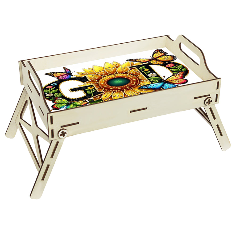 DIY Diamond Painted Dining Plate with Handle Wooden Food Tray Home Decor Gift