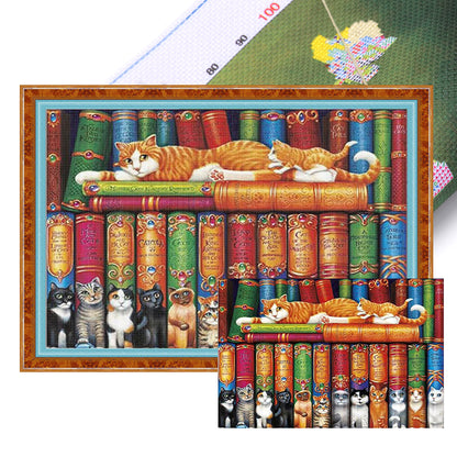 Cat On The Book - 11CT Stamped Cross Stitch 60*40CM