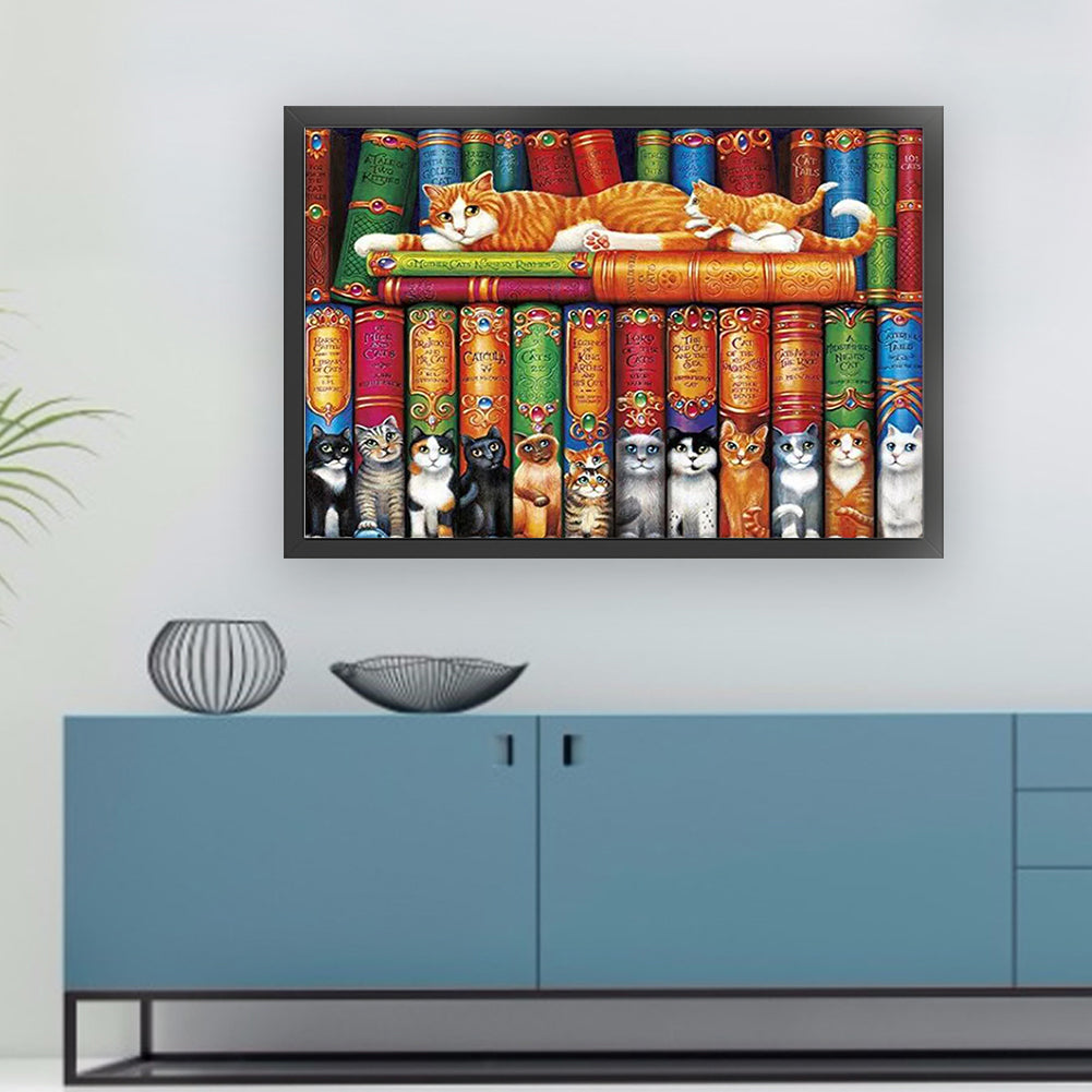 Cat On The Book - 11CT Stamped Cross Stitch 60*40CM