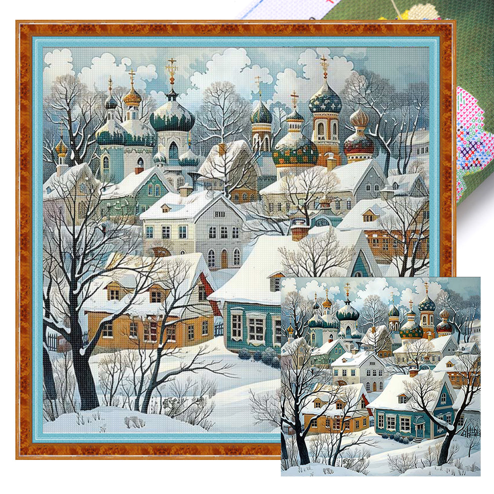 Winter Snow Town - 11CT Stamped Cross Stitch 50*50CM