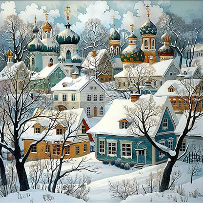 Winter Snow Town - 11CT Stamped Cross Stitch 50*50CM