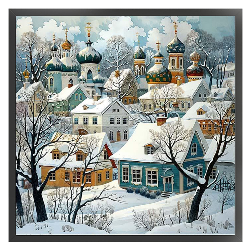 Winter Snow Town - 11CT Stamped Cross Stitch 50*50CM