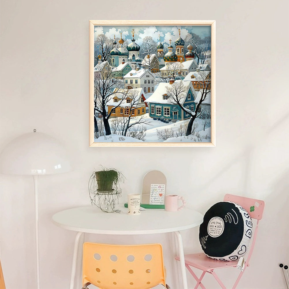 Winter Snow Town - 11CT Stamped Cross Stitch 50*50CM