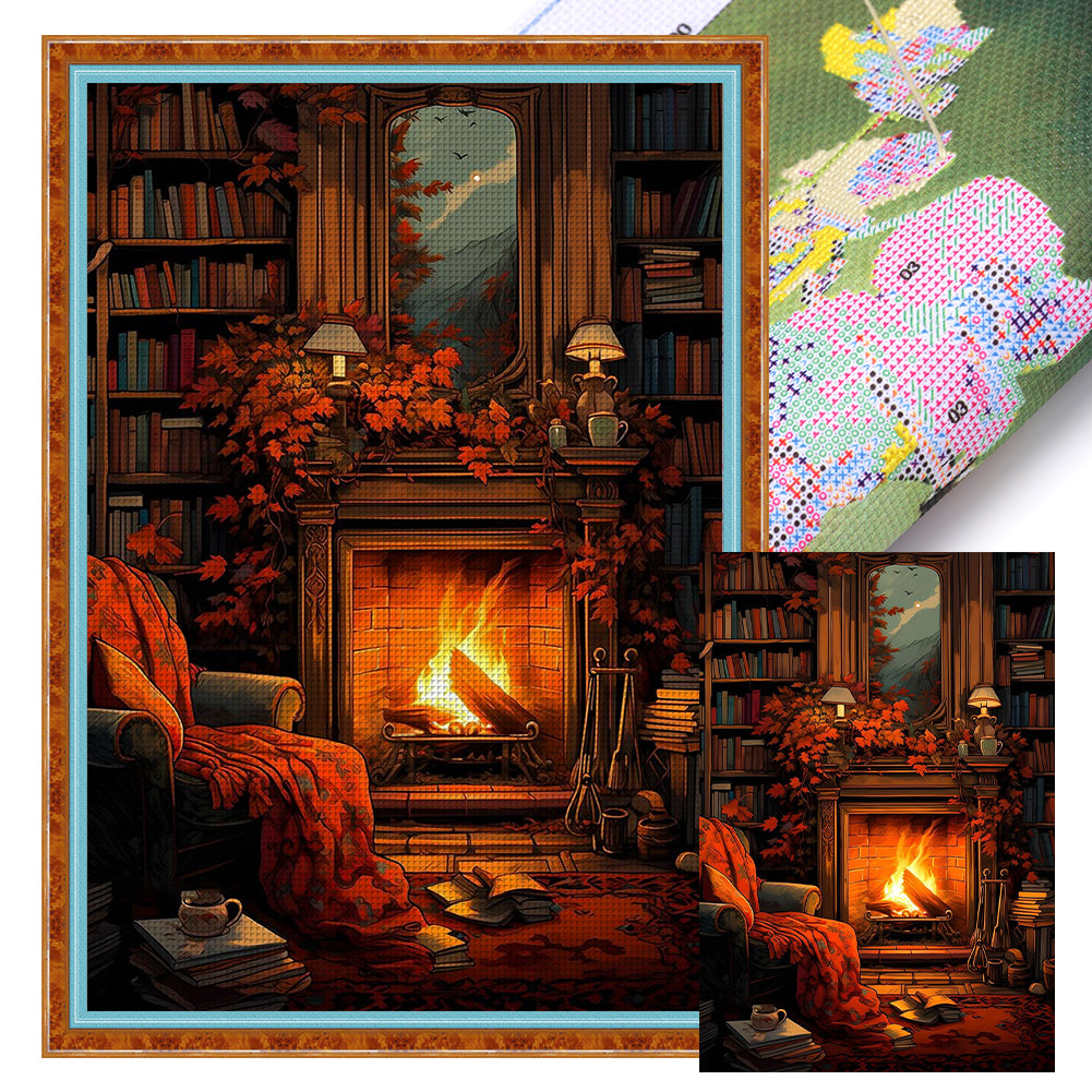 Fireplace By The Window - 11CT Stamped Cross Stitch 40*60CM