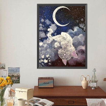 Cat And Moon - Full Round Drill Diamond Painting 40*50CM