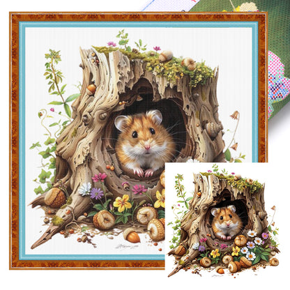 Hamster In The Tree Hole - 14CT Stamped Cross Stitch 50*50CM