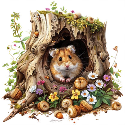 Hamster In The Tree Hole - 14CT Stamped Cross Stitch 50*50CM