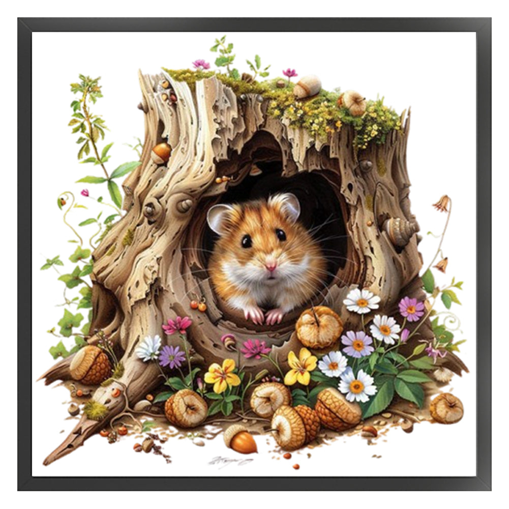 Hamster In The Tree Hole - 14CT Stamped Cross Stitch 50*50CM