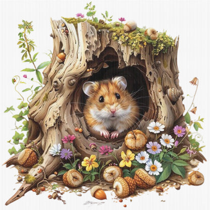 Hamster In The Tree Hole - 14CT Stamped Cross Stitch 50*50CM