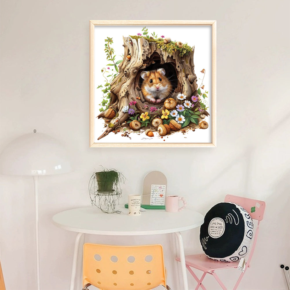 Hamster In The Tree Hole - 14CT Stamped Cross Stitch 50*50CM