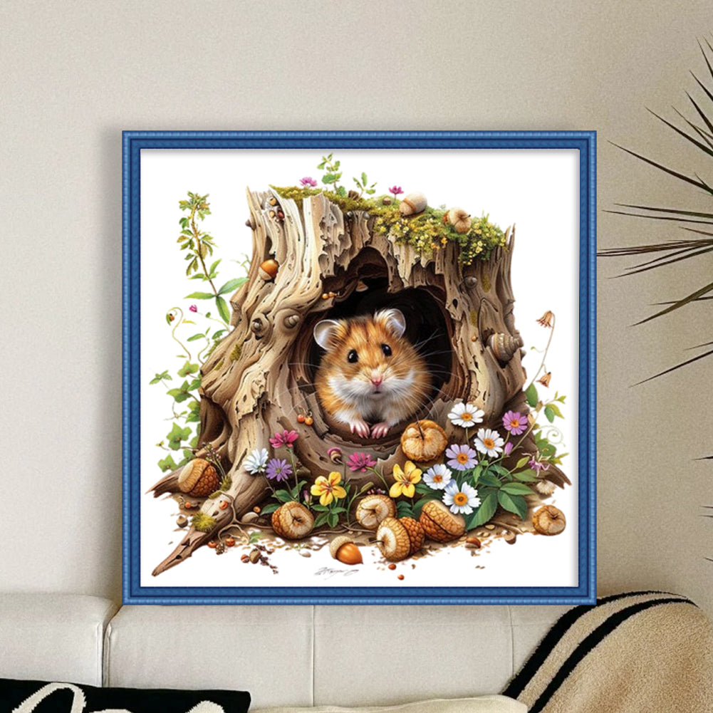 Hamster In The Tree Hole - 14CT Stamped Cross Stitch 50*50CM