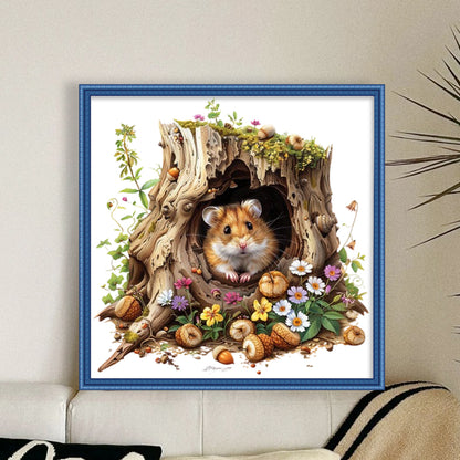 Hamster In The Tree Hole - 14CT Stamped Cross Stitch 50*50CM