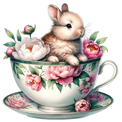 Rabbit And Peony - Full Round Drill Diamond Painting 40*40CM