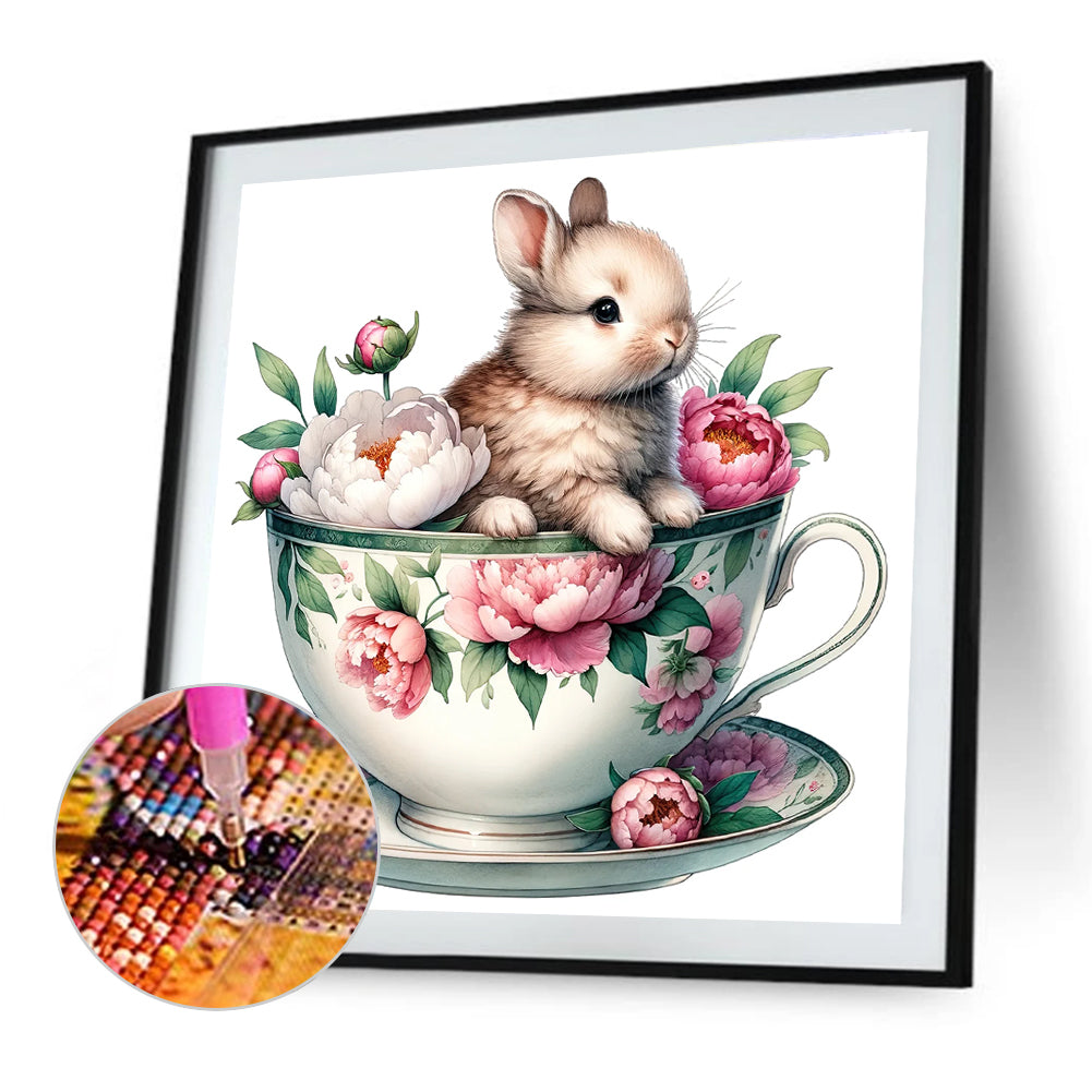 Rabbit And Peony - Full Round Drill Diamond Painting 40*40CM